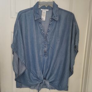 Chico's Blue Denim Tie Front  Top Size 12